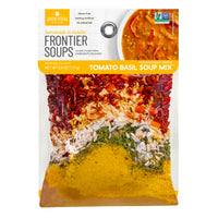 Package of Frontier Soups Tomato Basil Soup Mix on a white background