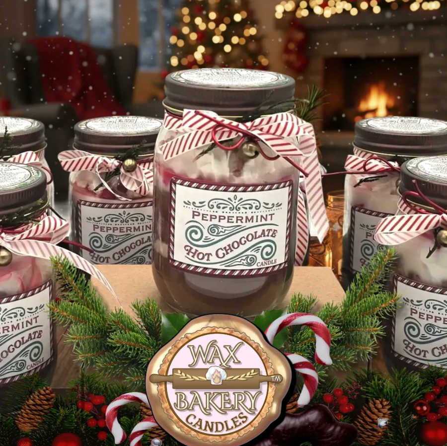 Wax bakery and Bud Meltz- Peppermint Hot Chocolate mason jars