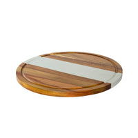 White Marble and Acacia Wood Round Charcuterie Board - 11