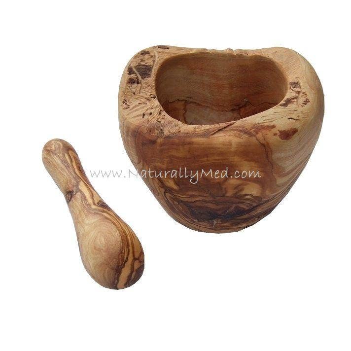 Olive Wood Mortar and Pestle - Natural Style: 5.5''