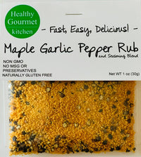 Maple Garlic Pepper Rub packaging with visible seasoning blend on a white background