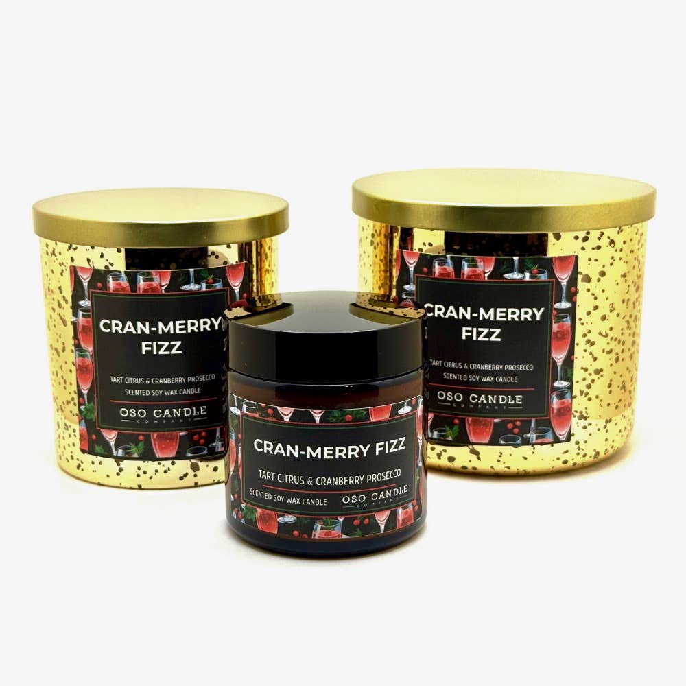 Oso Candle Company - Cran-Merry Fizz | Scented Soy Wax Candle: 3.5 oz Amber Glass Jar / Plastic Lid