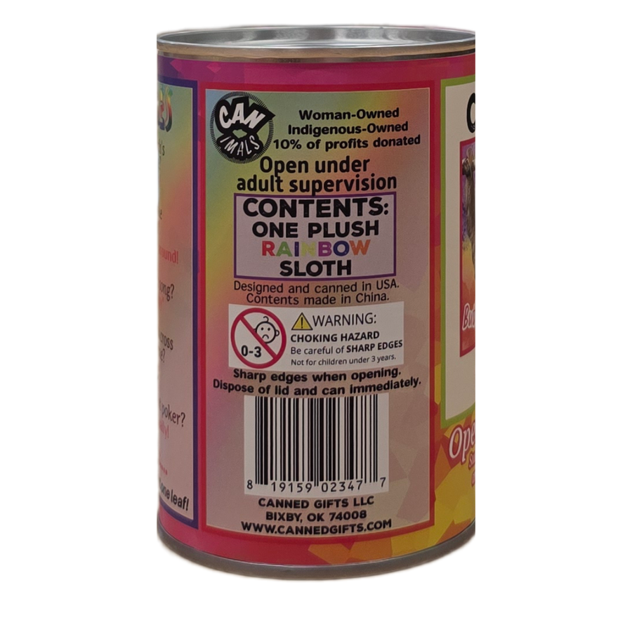 Canned Gifts - Buttercup the Canned Rainbow Sloth Stuffed Animal Plush: Regular Lid