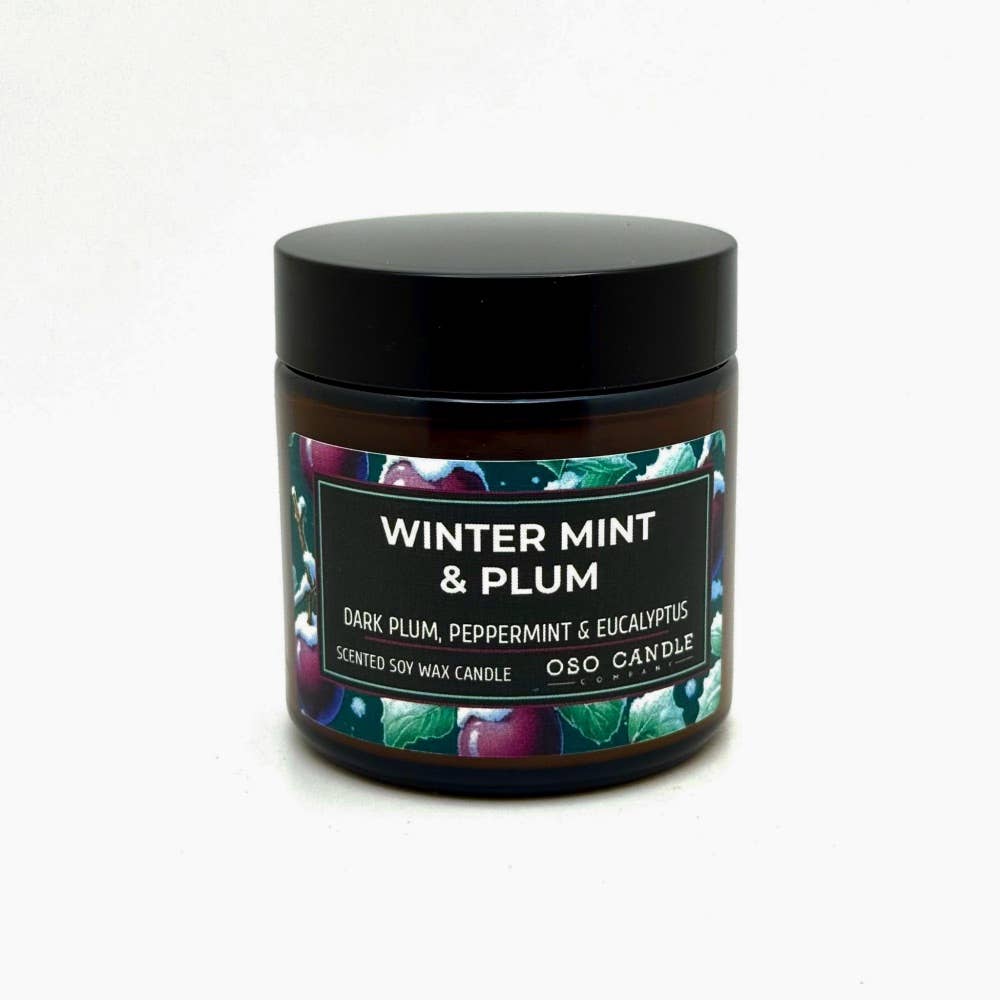 Oso Candle Company - Winter Mint and Plum | Scented Soy Wax Candle: 8.5 oz Glass Jar / Metal Lid