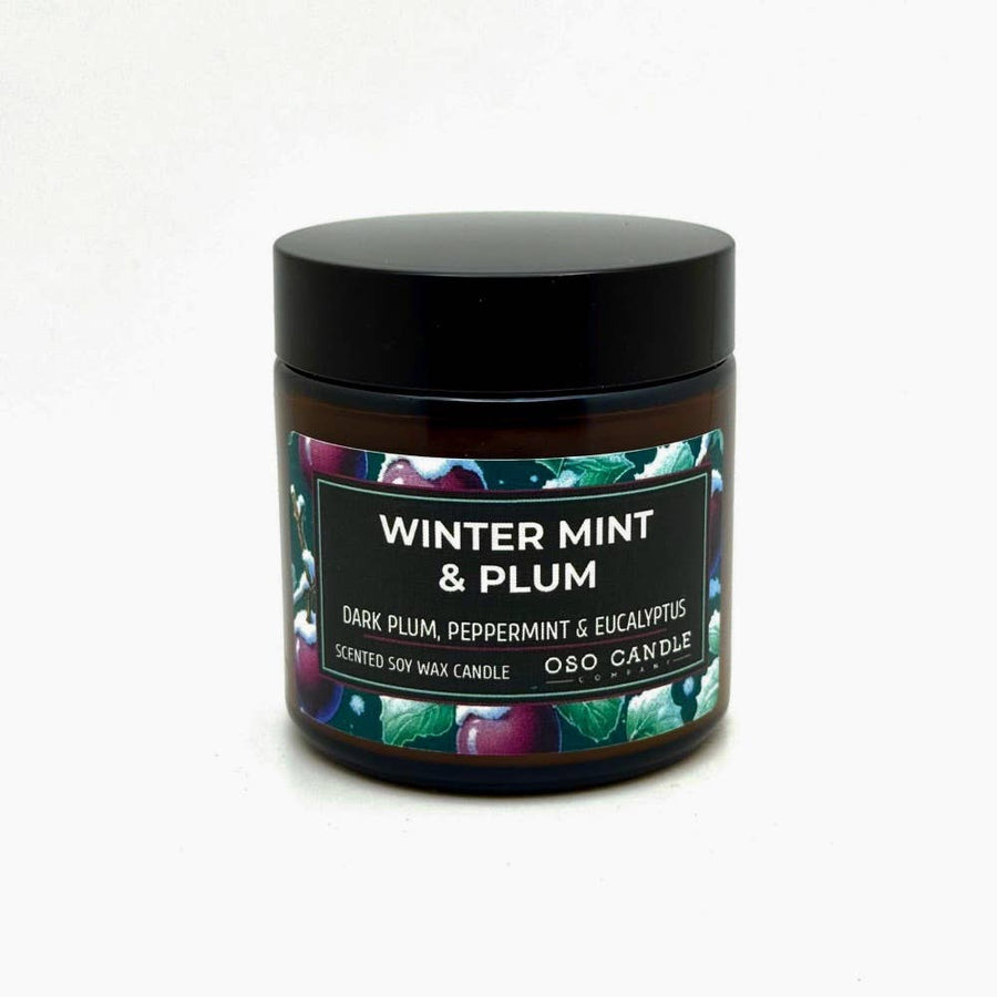 Oso Candle Company - Winter Mint and Plum | Scented Soy Wax Candle: 8.5 oz Glass Jar / Metal Lid