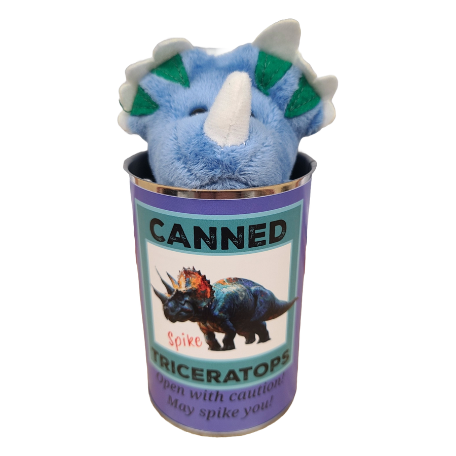 Canned Gifts - Spike the Canned Triceratops Dinosaur Plush w/Funny Jokes: Pop Top Lid