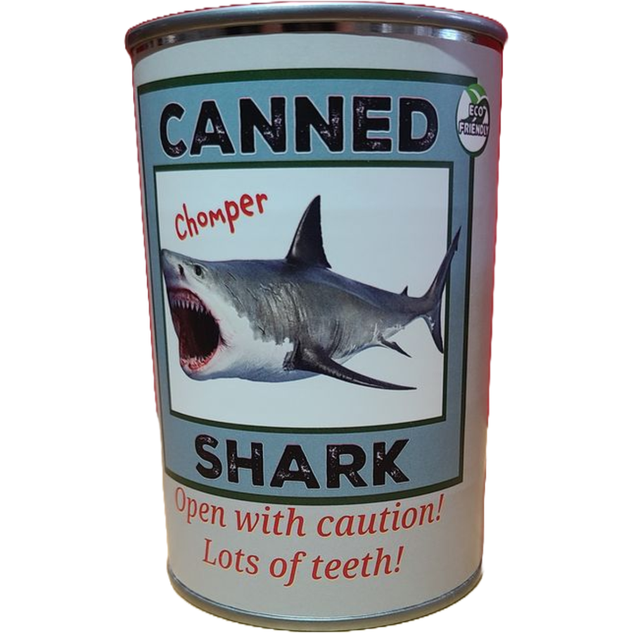 Canned Gifts - Canned Shark | Stuffed Animal Plush w/Jokes | Unique Gift: Pop Top Lid