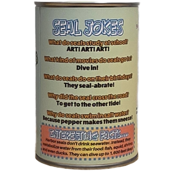 Canned Gifts - Canned Baby Harbor Seal | Stuffed Mini Seal Plush w/Jokes: Regular Lid