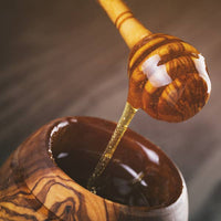 Olive Wood Honey Pot with Honey Dipper