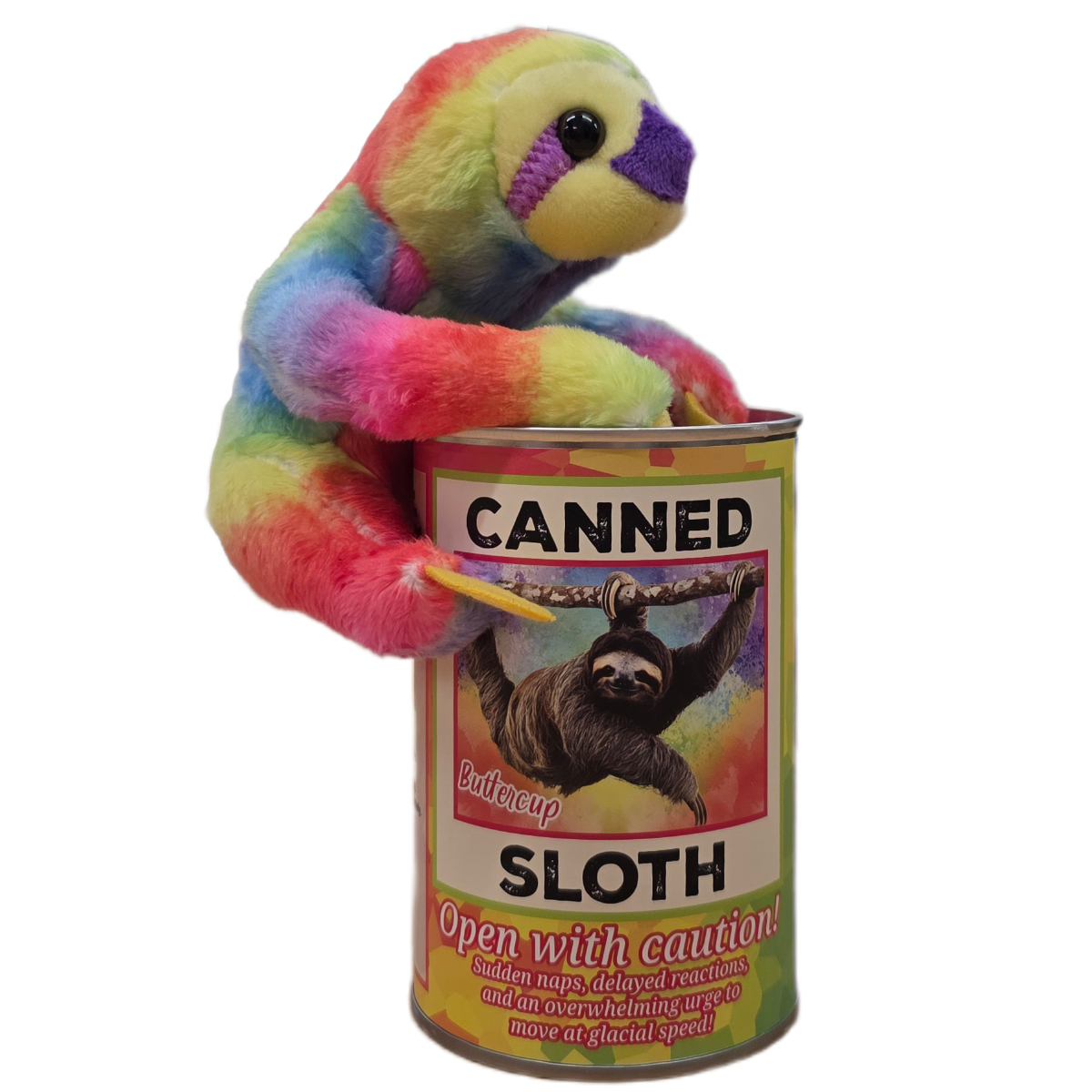 Canned Gifts - Buttercup the Canned Rainbow Sloth Stuffed Animal Plush: Regular Lid