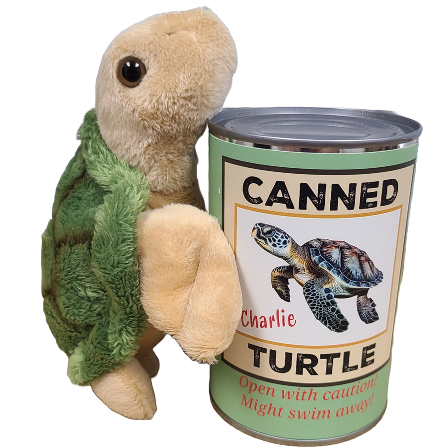 Canned Gifts - Canned Sea Turtle Stuffed Animal Plush w/Jokes | Unique Gift: Pop Top Lid