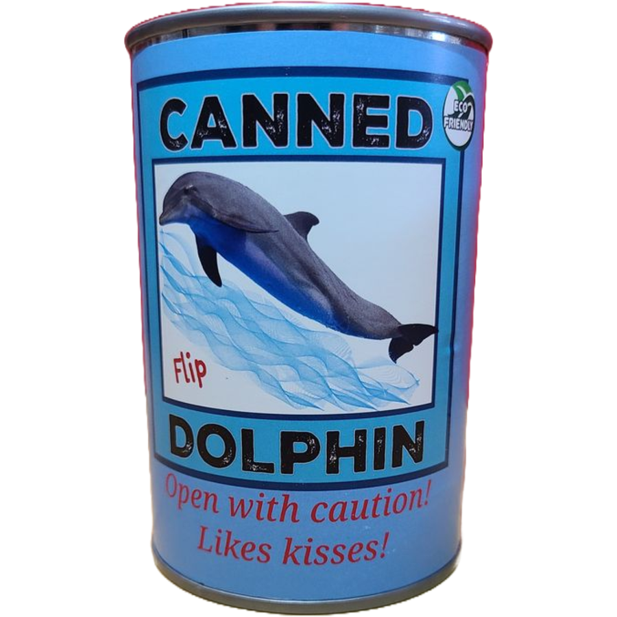 Canned Gifts - Flip the Canned Dolphin | Stuffed Animal Plush w/Jokes |Gift: Pop Top Lid