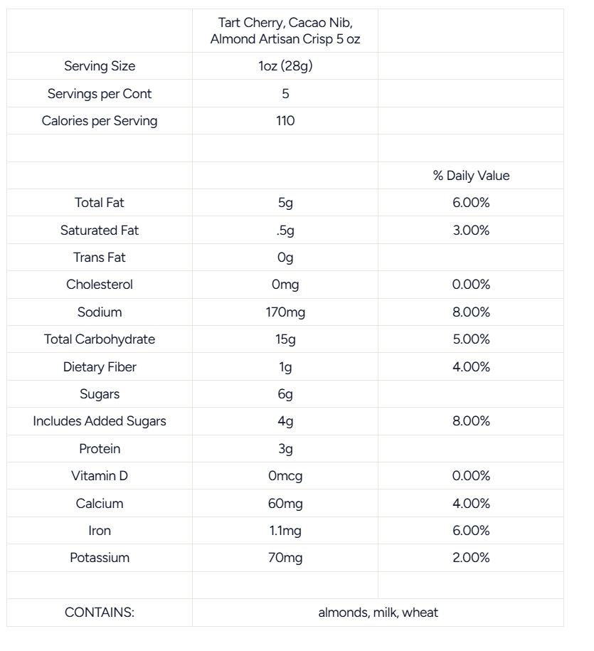 Rustic Bakery - Artisan Crisps - Tart Cherry, Cacao Nib & Almond Box