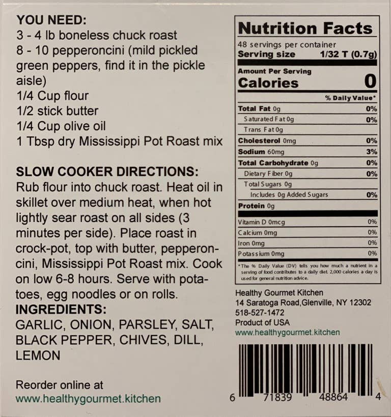 Nutrition facts label and cooking instructions for a dish on a black background