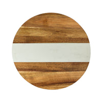 White Marble and Acacia Wood Round Charcuterie Board - 11