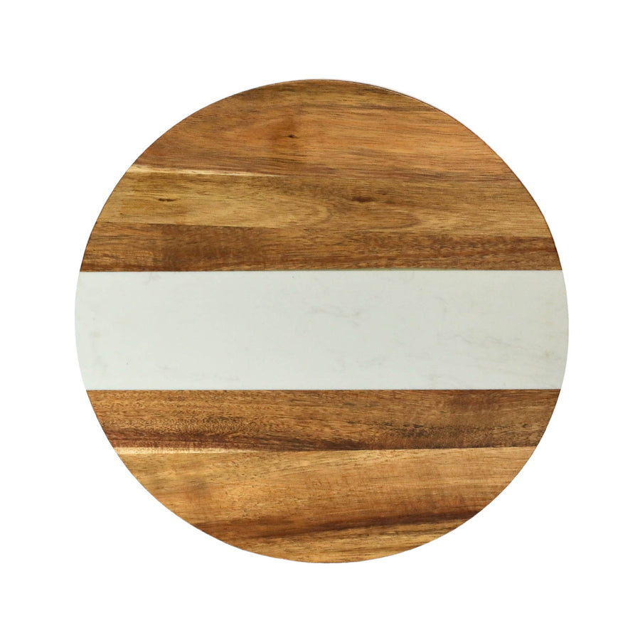 White Marble and Acacia Wood Round Charcuterie Board - 11"
