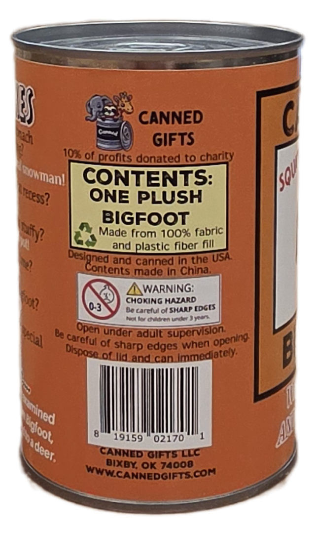 Canned Gifts - Canned Bigfoot | Stuffed Animal Plush | Funny Jokes Big Foot: Pop Top Lid