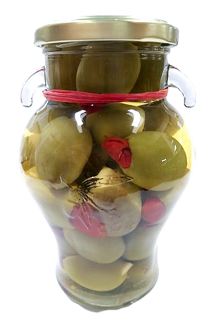 Delizia Gordal Olives Stuffed with red Chile (With Garlic)